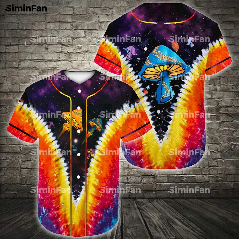 Space Shroom Hippie Mushroom 3D Printed Baseball Jersey Shirt Men Summer Collarless Camisa Female Tee Top Unisex Hawaiian Tshirt