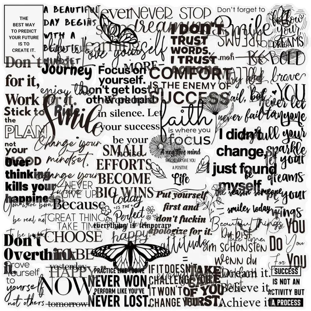 50Pcs Transparent Inspirational English Quote Stickers Waterproof Decals for Tablet Phone Case Journal Guitar  AnimeWorlds Store