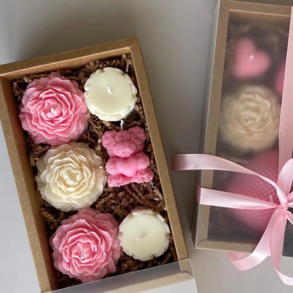 1-3Pcs/set Relief Peony Candle Silicone Molds Rose Flower Resin Moulds Hold Heart Teddy Bear Wedding Decor Animal Ceramics Gifts