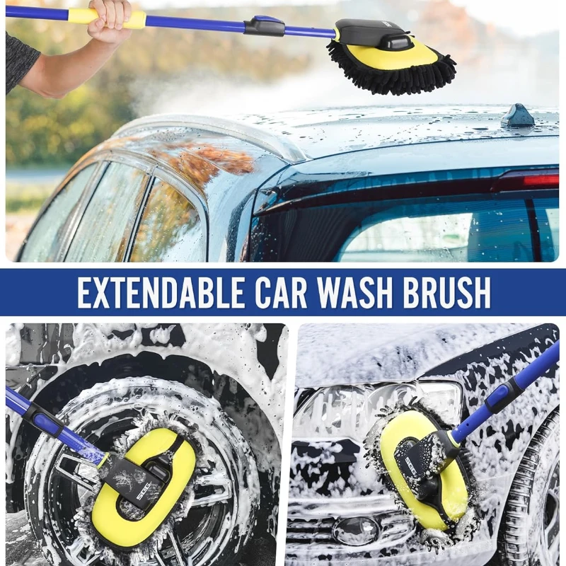 Car Cleaning Brush Car Wash Brush Kit Extendable with Long Handle Mop Chenille Broom Detailing Adjustable Super Absorbent