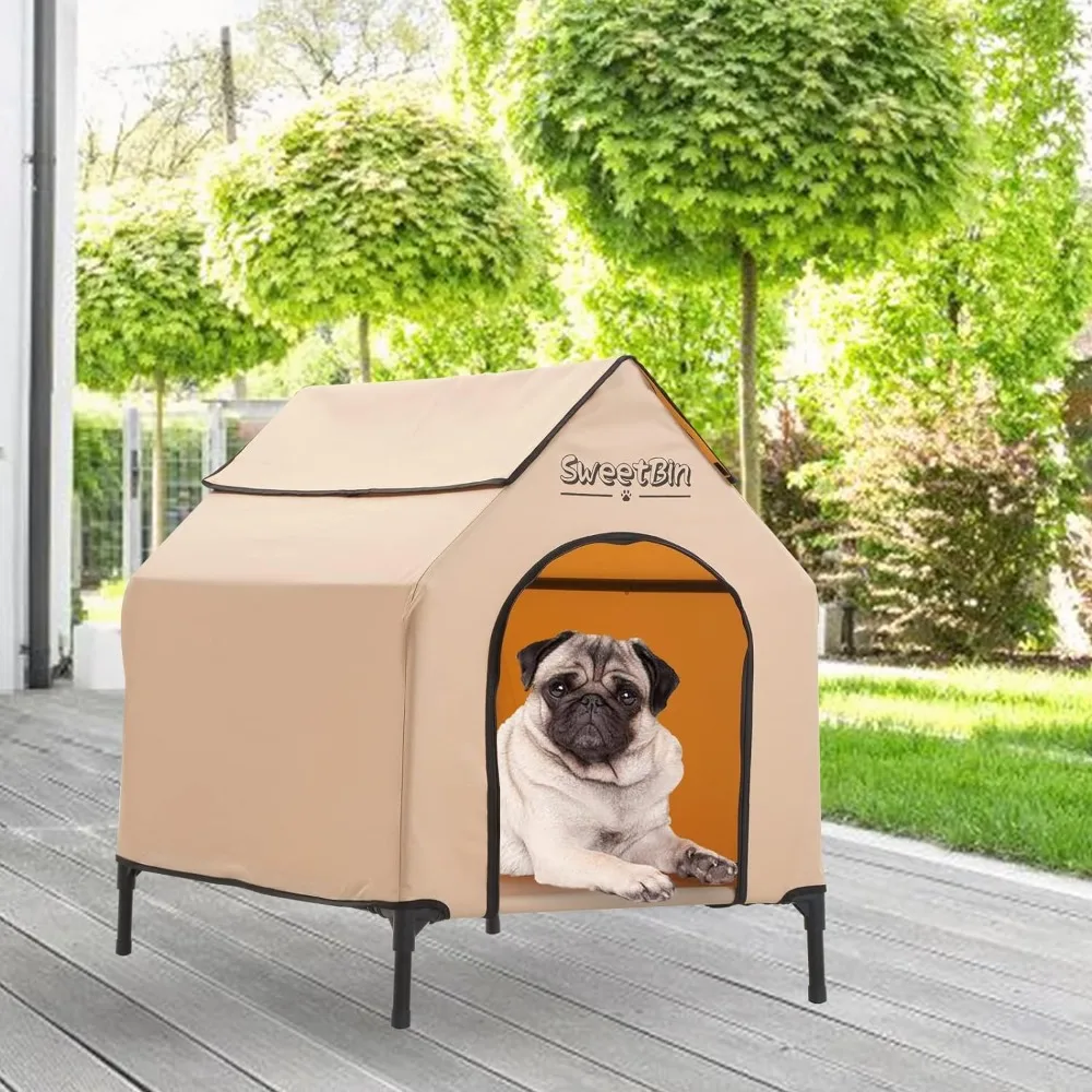 

Small Outdoor Dog House with Air Vents, Cat Shelters for Outdoor Cats Waterproof and Elevated, Portable Dog Shelter Holds 40