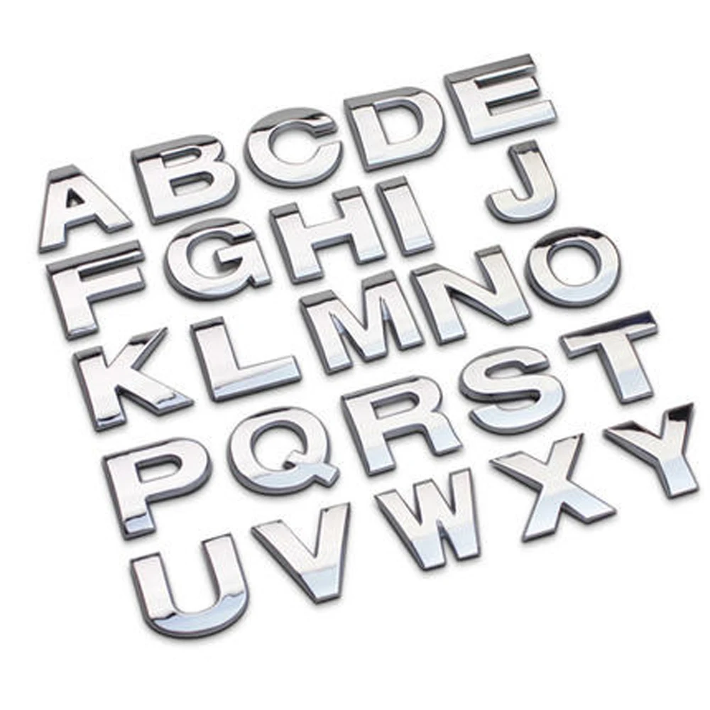 3D Metal Alphabet Silver Badge Chrome Silver Letters Numbers Logo Car Stickers Automobiles Car Accessories Stickers Decoration