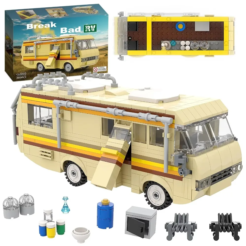 360pcs MOC Breaking Bad Cooking Lab RV Car Building Blocks Kit High-tech Bus Vehicle DIY Educational Model Van Toys Gifts