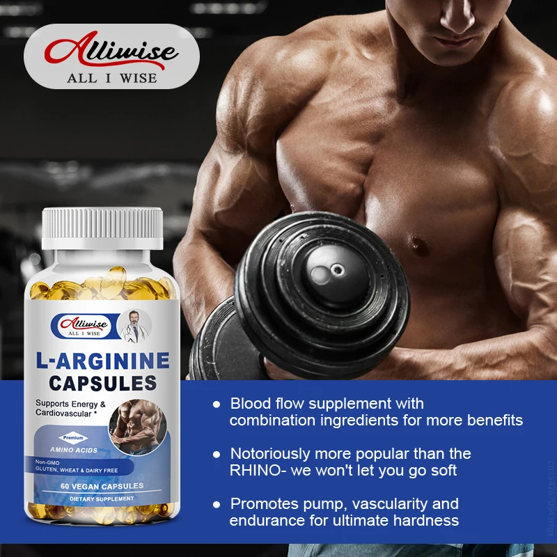 Alliwise L-arginine Nitric Oxide Supplement for Promote Muscle Growth Energy Train Longer Increase Intensity Boost Testosterone