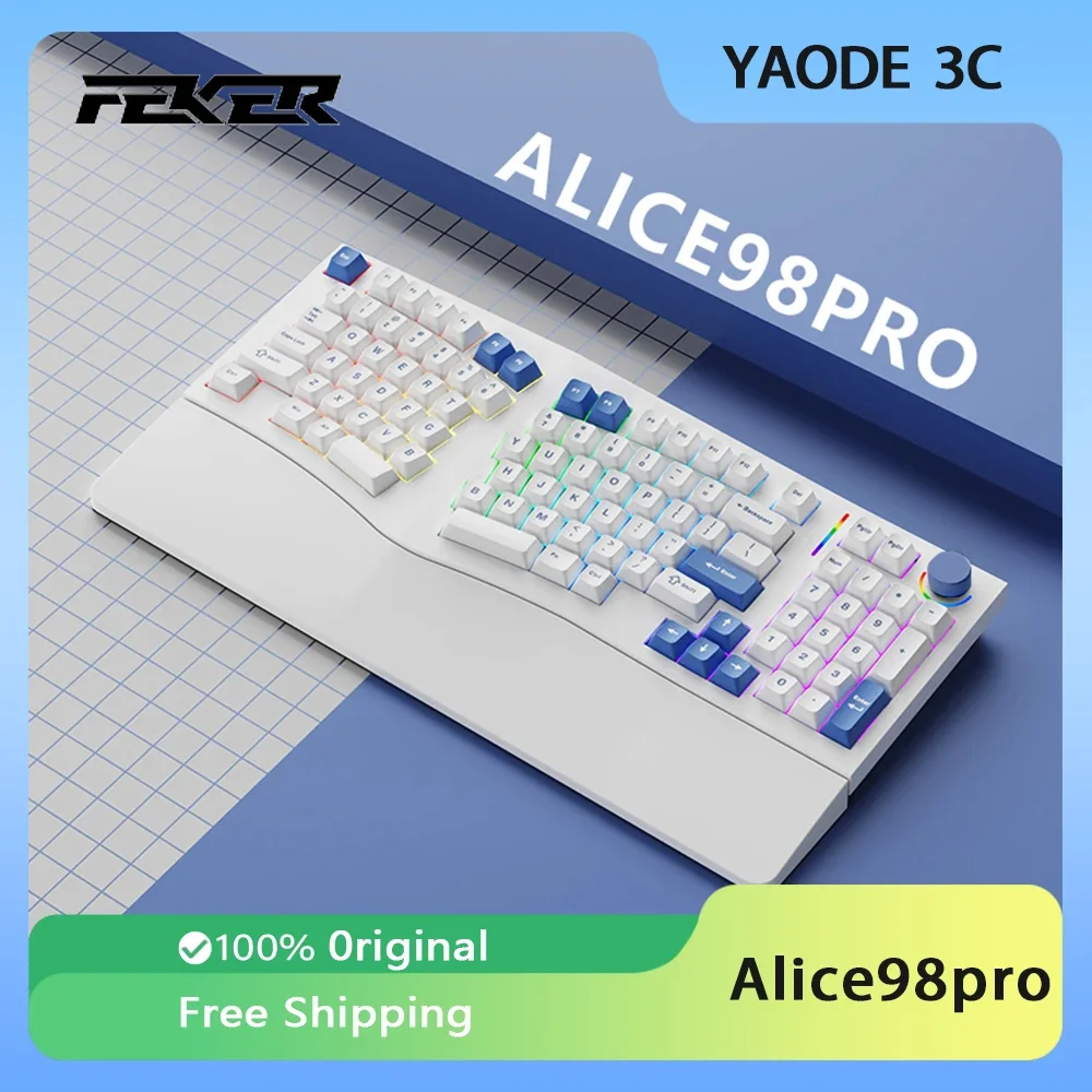 FEKER Alice98Pro Mechanical Keyboard Tri Mode RGB Hot Swap Gasket Customized Ergonomics Gaming Keyboards PC Accessories Gift