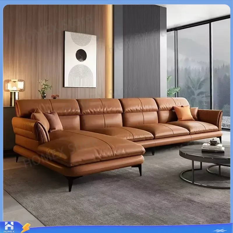 Luxury L Shaped Leather Sofa Set Modern Living Room Furniture Latex Cushion Corner Couch Sectional Seating Home Decor