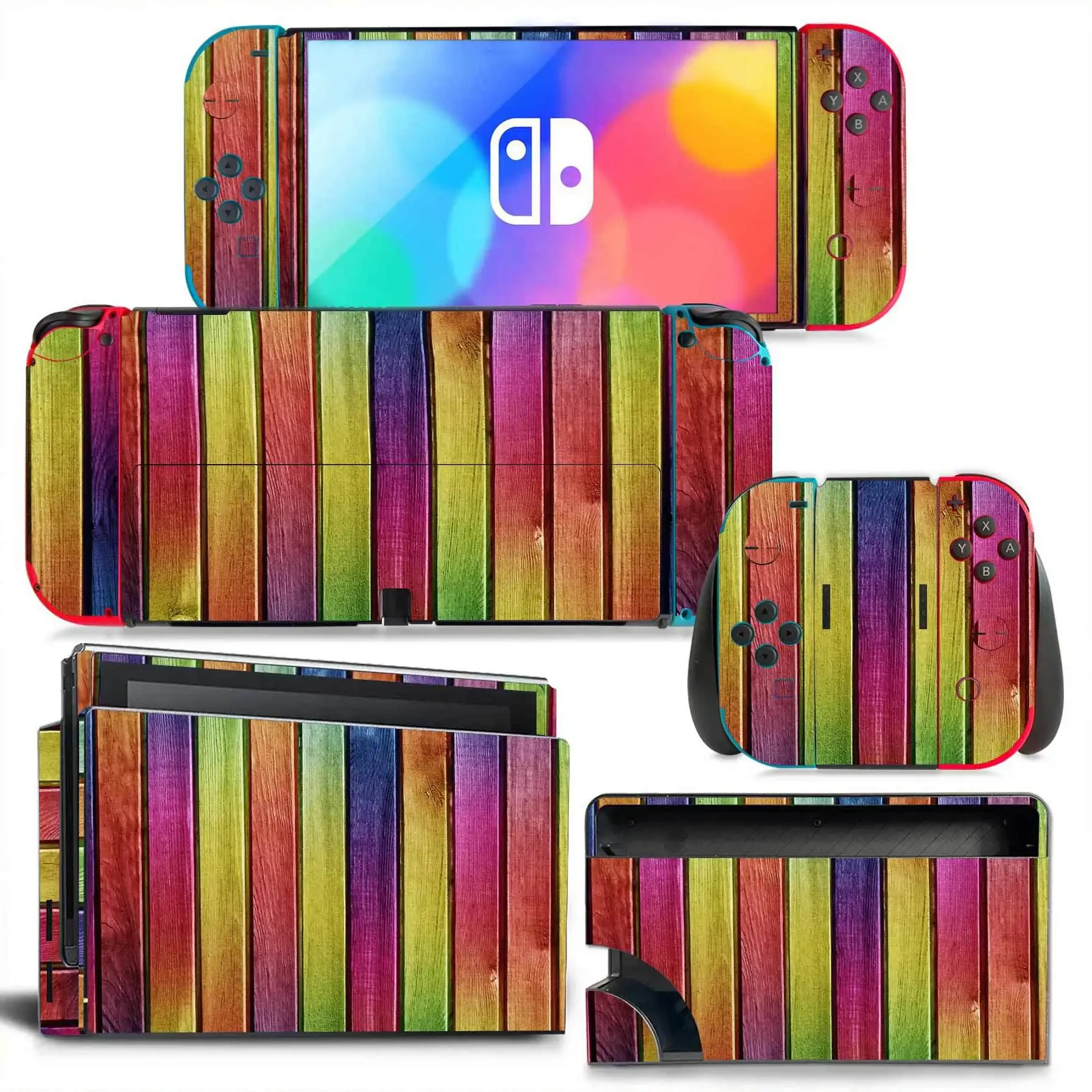 For Nintendo Switch OLED Wood Grain Skin Sticker Vinyl Decal Wrap for Console and Joy-Con