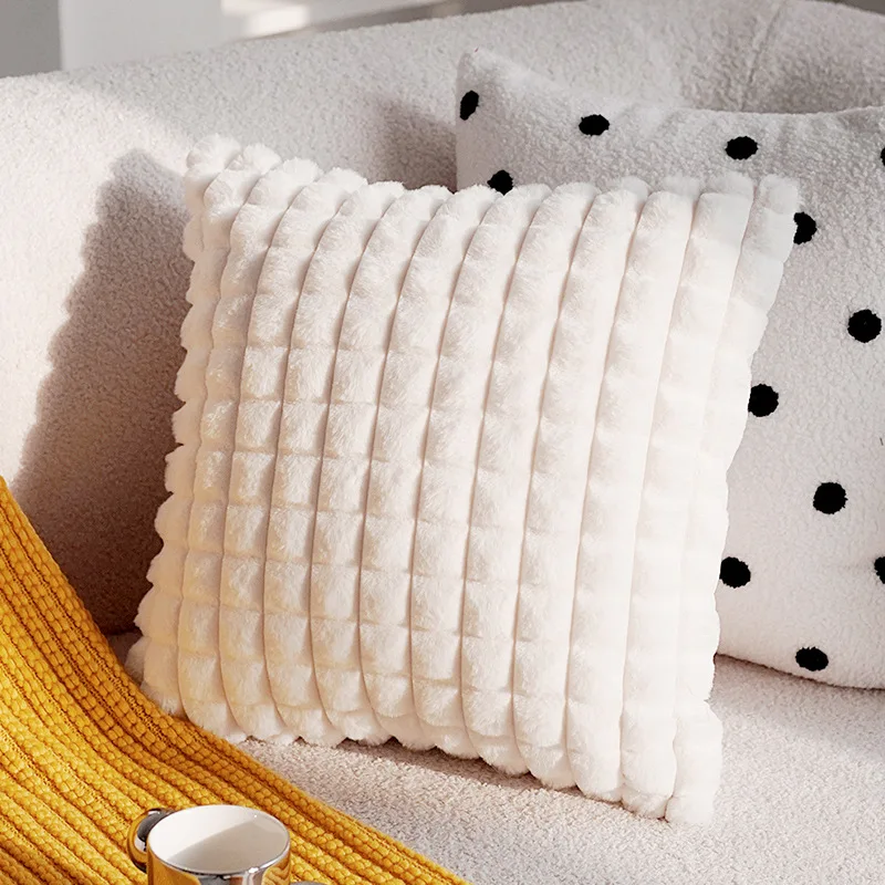 

Cushion Cover Plush Pillowcase Decorative 45x45cm For Living Room Sofa Bedroom Home White Plaid Super Soft Pillowcase Pillowcase
