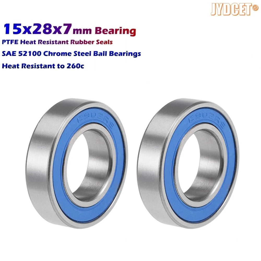 6902-2RS 15 x 28 x 7mm Deep Groove Ball Bearings Double Sealed Chrome Steel Blue Cover for Scooters Elevators Skateboards RC Car