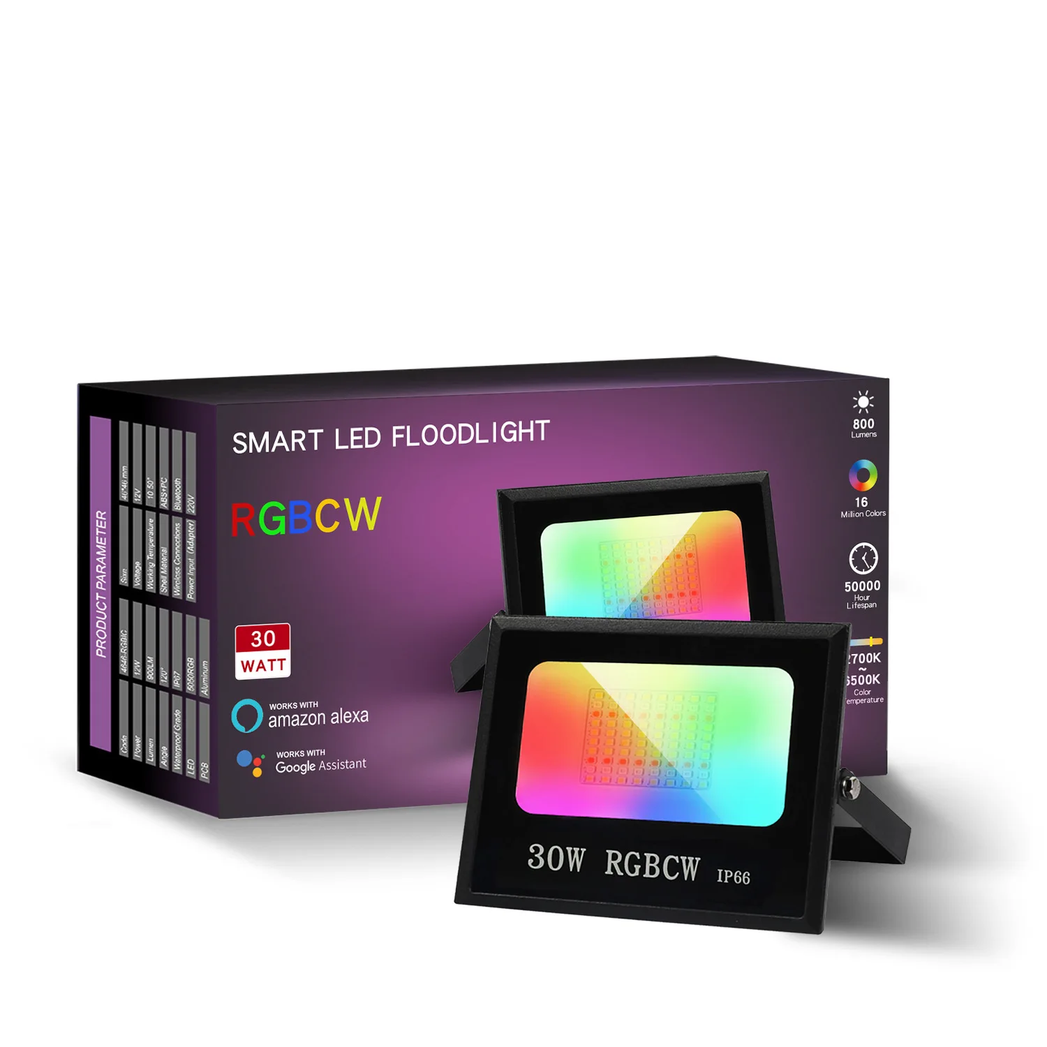 Lampu Sorot Warna RGBCW Bluetooth WiFi Grafiti dengan Remote Control Aplikasi Cerdas Tegangan Lebar dan Lampu Banjir LED Tujuh Warna