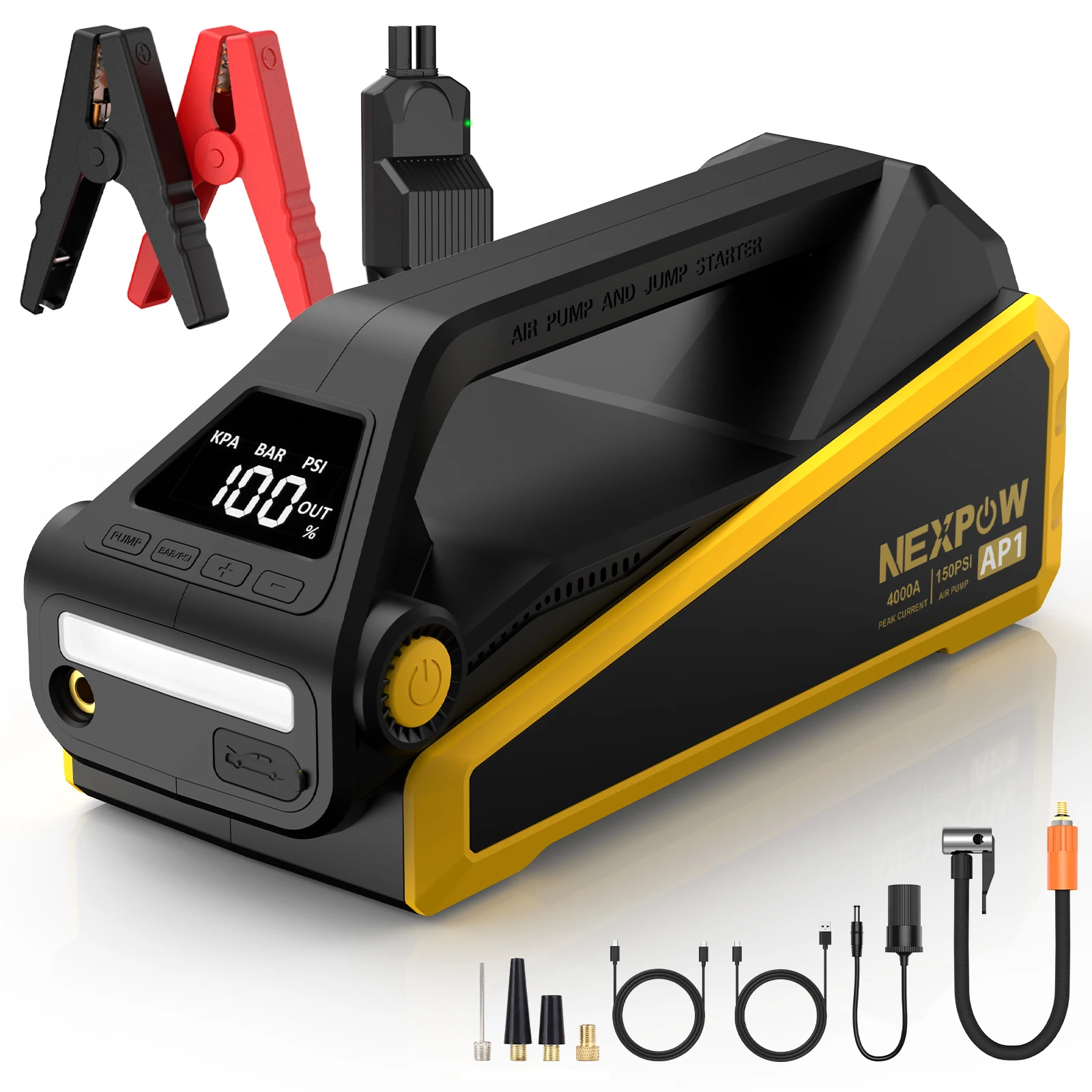 

Nexpow Ap1 4000A Battery Jumper Starter Portable with 150Psi Digital Tire Inflator, 12V Jump Box with Pd60W Quick Charge Port