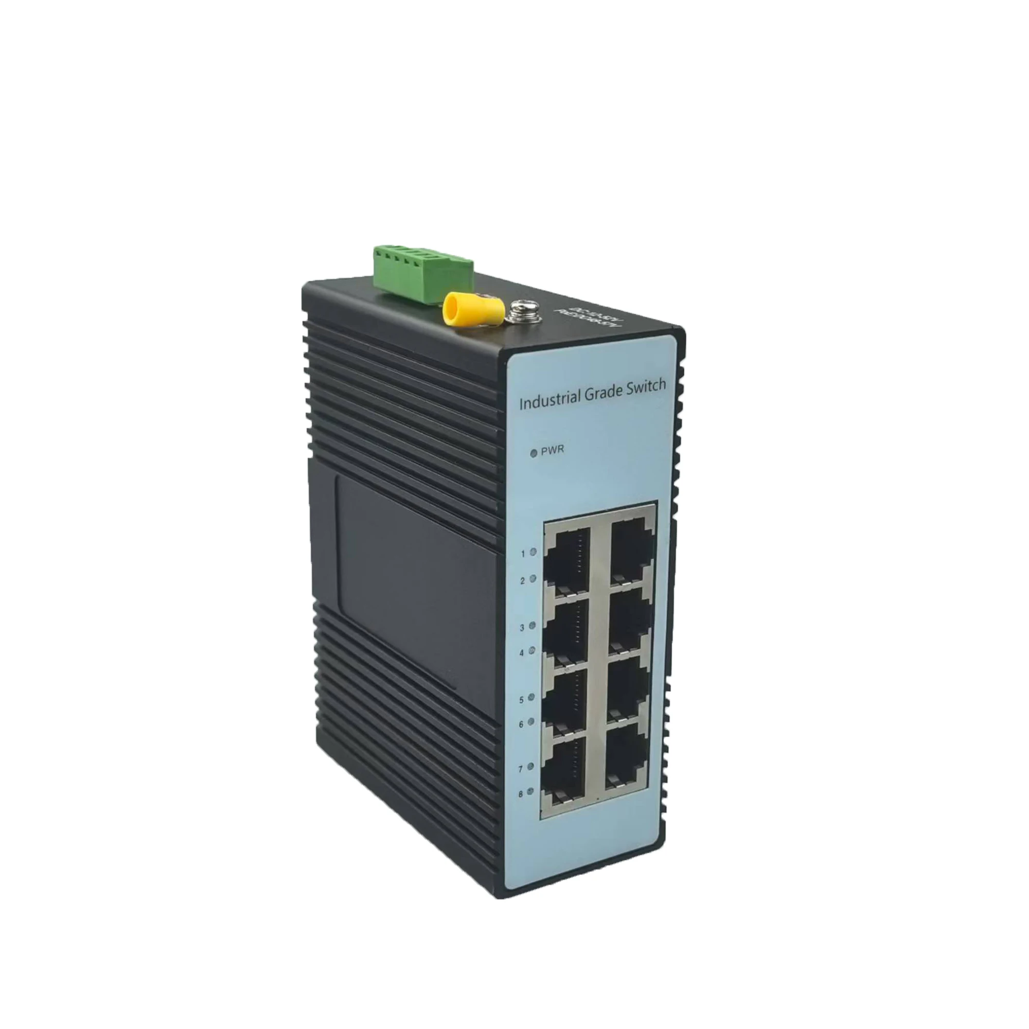 

Industrial 8-Port Gigabit Ethernet Switch, 8×10/100/1000Base-T RJ45, Wide Operating Temperature -40~85℃, IP40, DIN Rail Mount