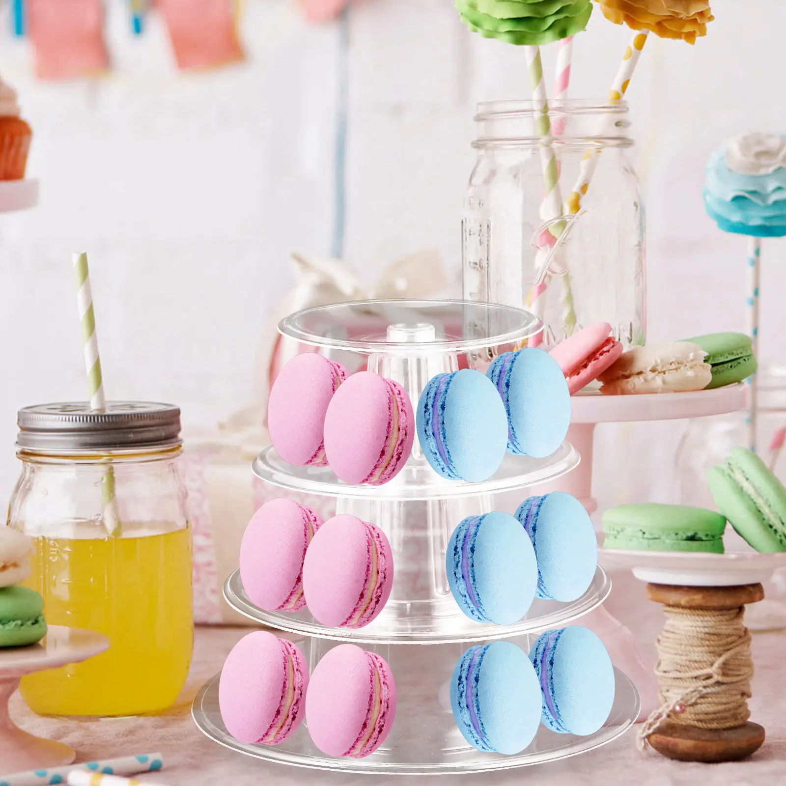 Four-Tier Macaron Display Rack Plastic Cake Stand Dessert Display Rack Party Wedding Cake Holder Macaron Towel
