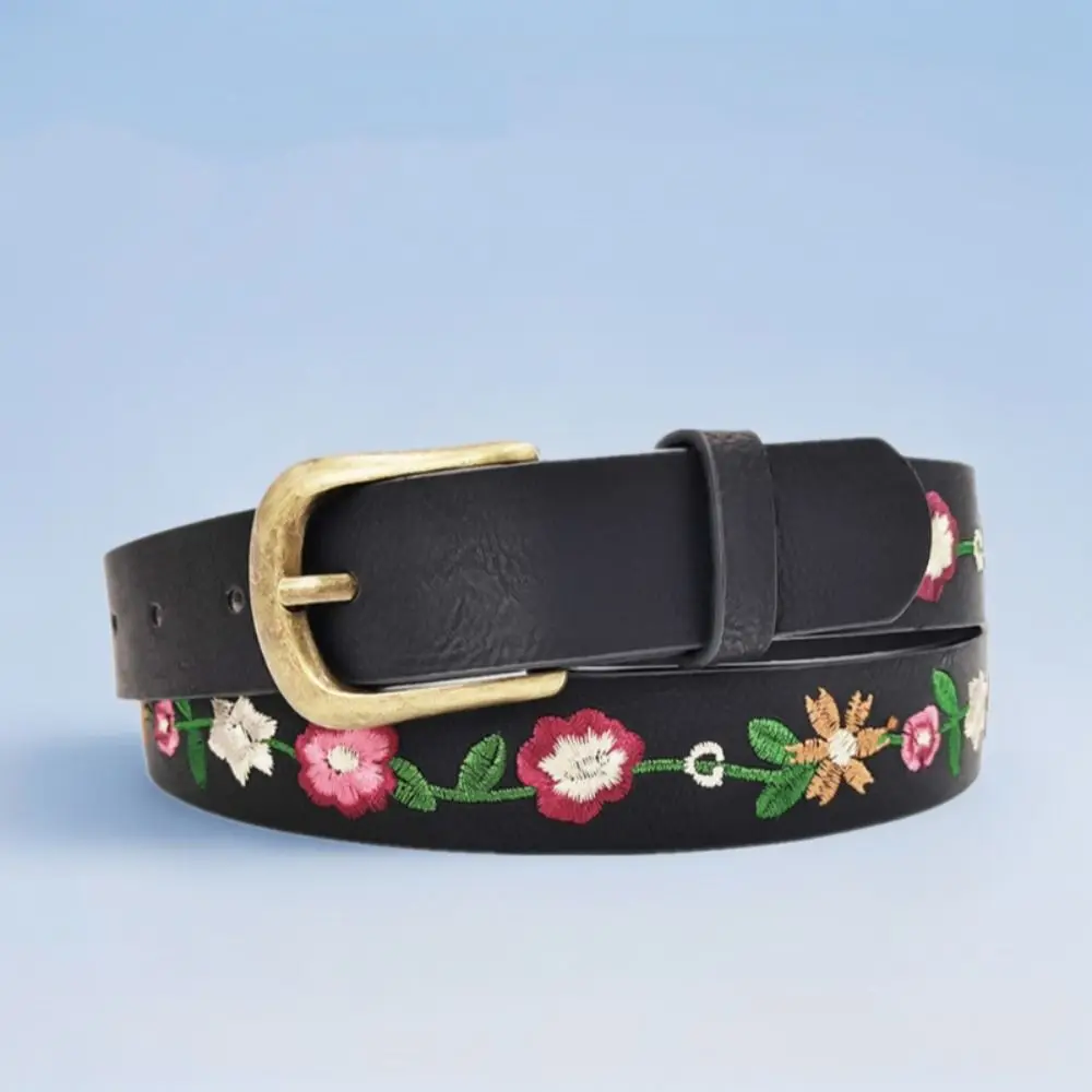 Retro Embroidery Flower Belt Fashion Chinese style Bohemian Style Waistband PU Leather Casual Embroidered Floral Belt Women