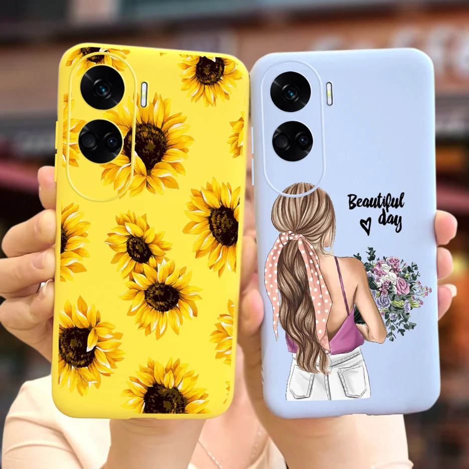 For Honor 90 Lite Case Luxury Cartoon Gilrs Sunflower Painted Cover Soft Silicone Phone Case For Honor 90 Pro Honor90 Lite Shell