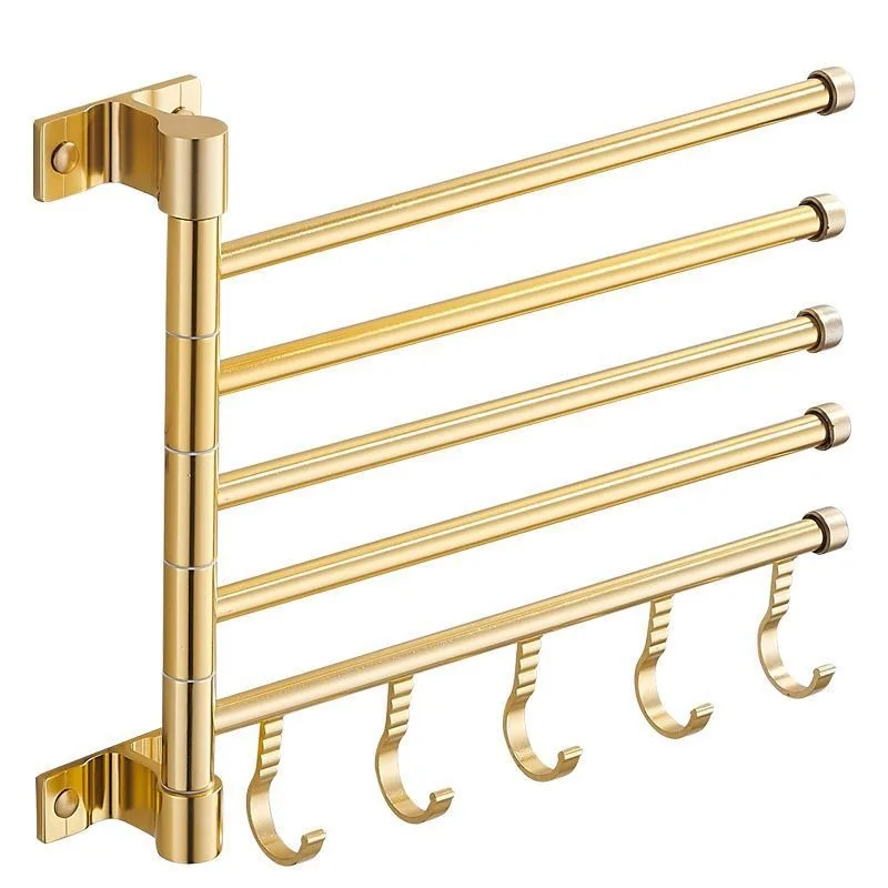 Golden towel rack rotating multi-rod with hook bathroom movable towel