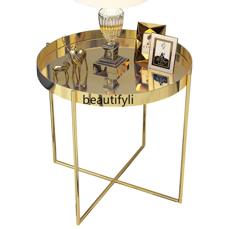 Light Luxury and Simplicity Marble Stainless Steel Corner Table Nordic Gold-Plated Small Coffee Table Hotel Sofa Side Table