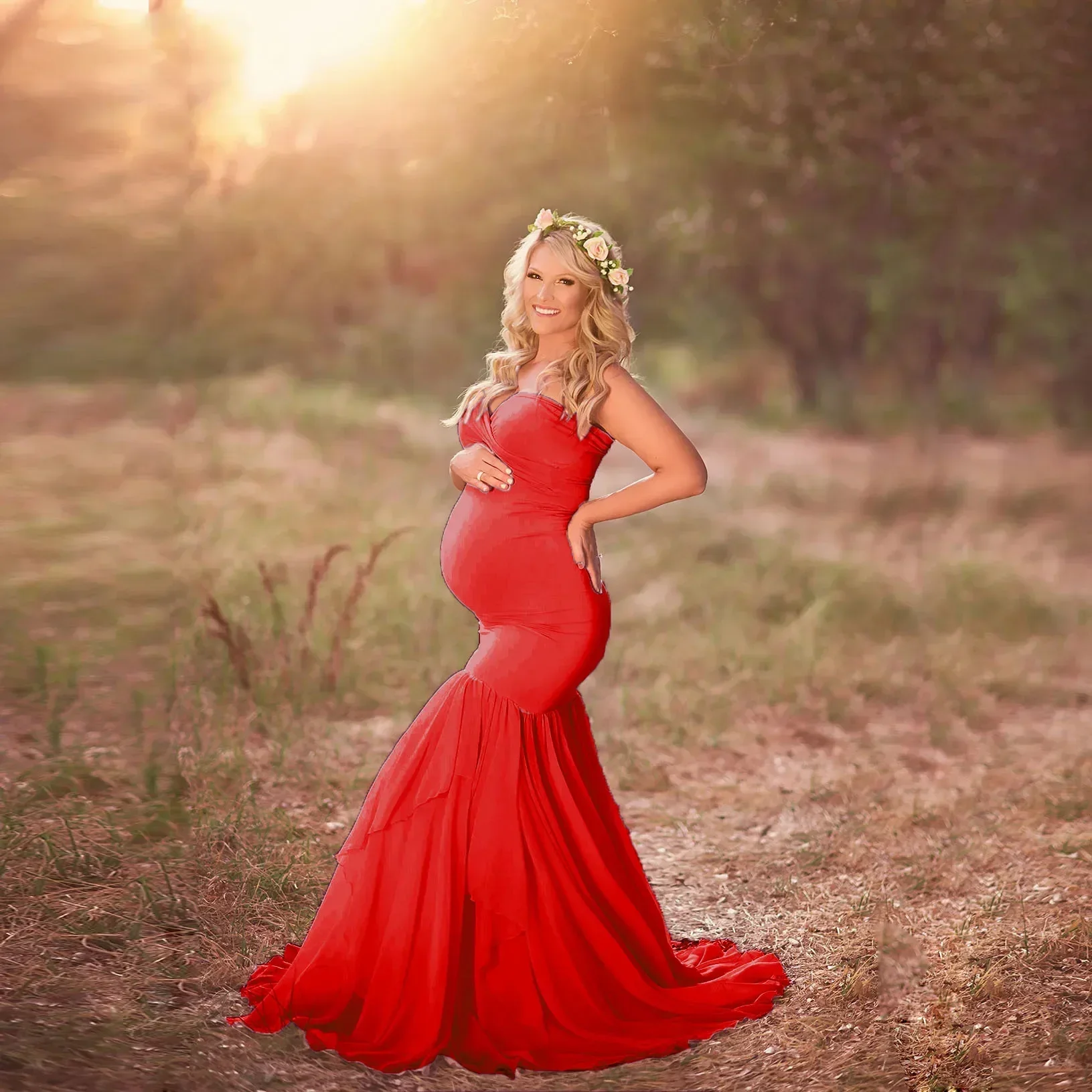 Photography Prop Pregnant Women Maxi Dress Gown Maternity Mother Daughter Match