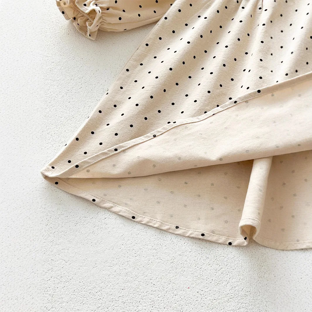 Girls Dress 2026 Spring and Summer New Childrens Clothing Korean Style Baby Mori Retro Embroidered Polka Dot Dress Simple 3