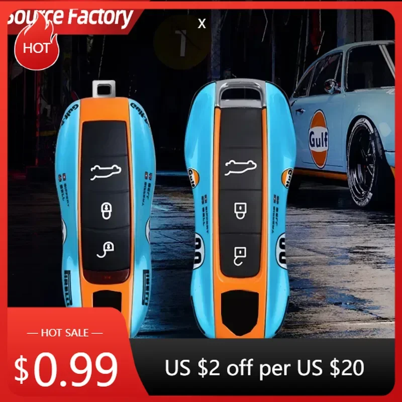 Car Stickers #20 for Gulf Memorial Version for Porsche Macan Cayenne 718 Paramera 911 Modified Car Key Case Cover Fob Keych