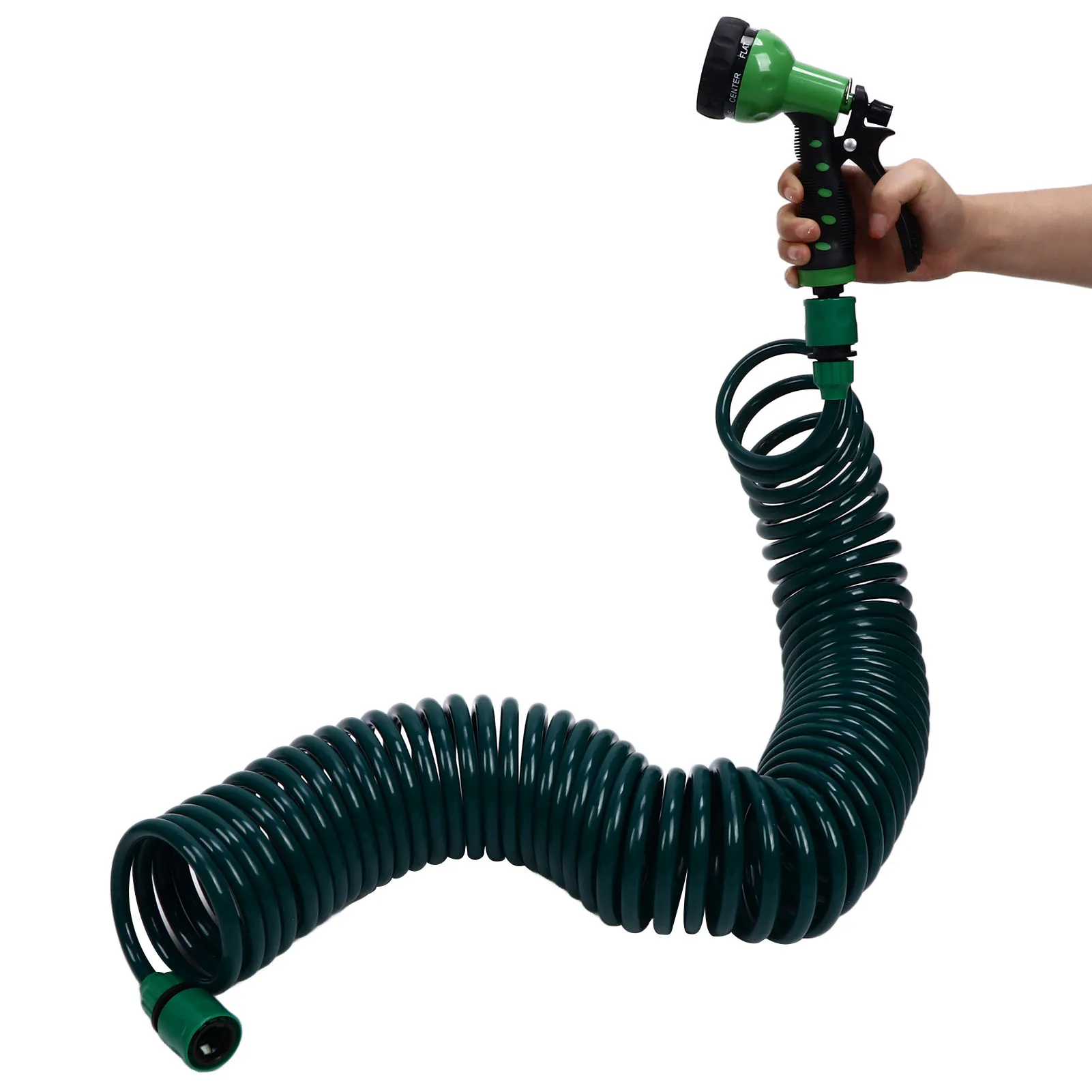 Coil Garden Water Hose 7 Modes Spray Nozzle EVA 15m Telescopic Spring Water Pipe for Watering Plants Lawns Washing Cars Pets