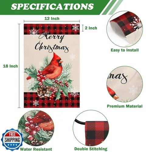 Winter Christmas Cardinal Birds Garden Flag 12x18 Double Sided St ZZO EEZ