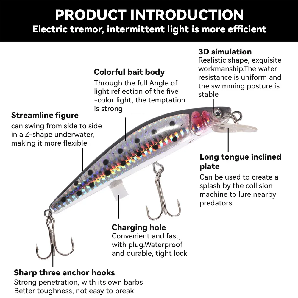 Robotic Swimming Lure 5'' Electric Vibrating Minnow With 2 Trible Hook Electric Bait USB Rechargeable Robotic Lure Bait For Bass