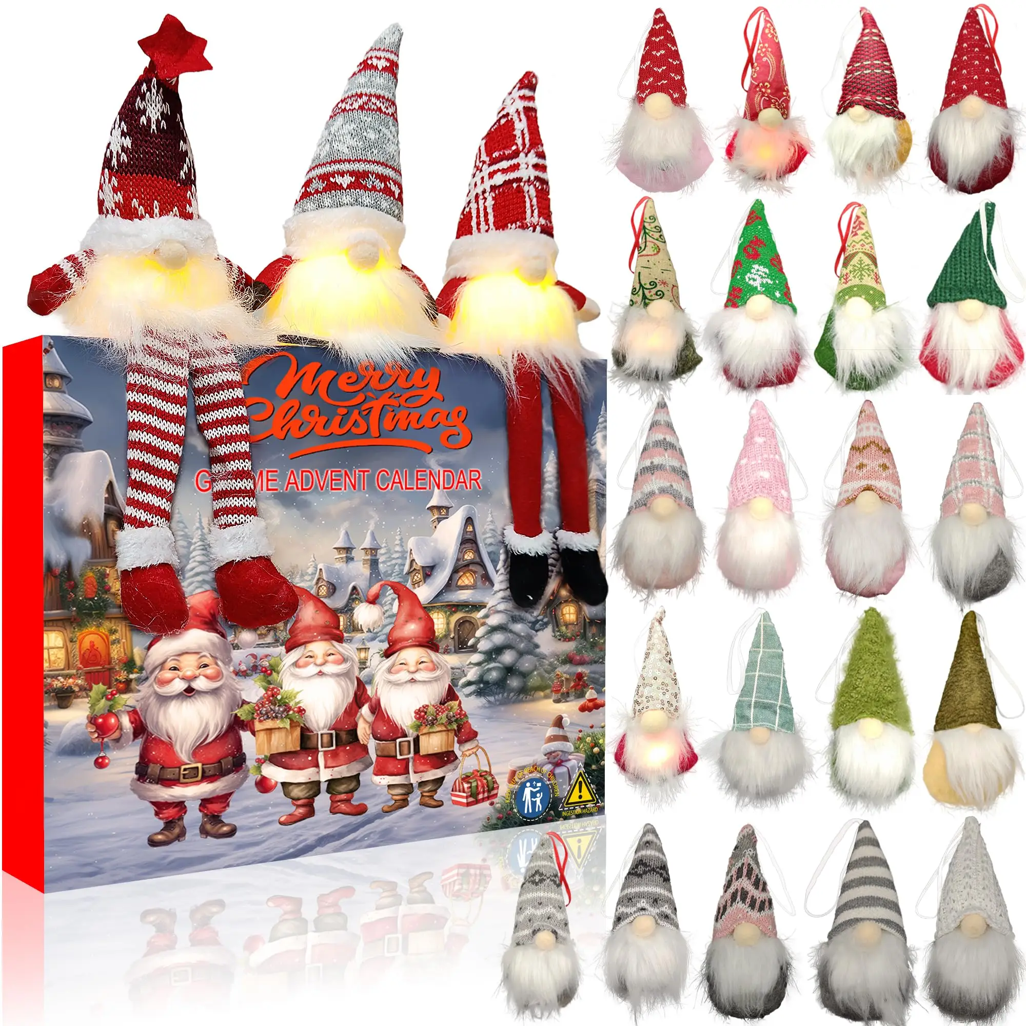

Gnome Advent Calendar 2025 with Handmade Light-Up Gnome Ornaments 24-Day Christmas Countdown Calendar Decoration Gifts for Kids
