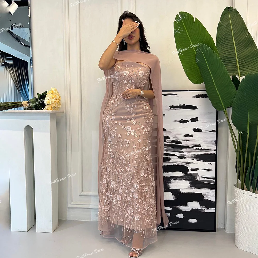 ชุดราตรีทรงปลอกแขนยาวประดับเลื่อมลูกไม้คุณภาพสูงสั่งตัดพิเศษสไตล์ซาอุดิอาระเบียพร้อมผ้าคลุม شارون سعيد