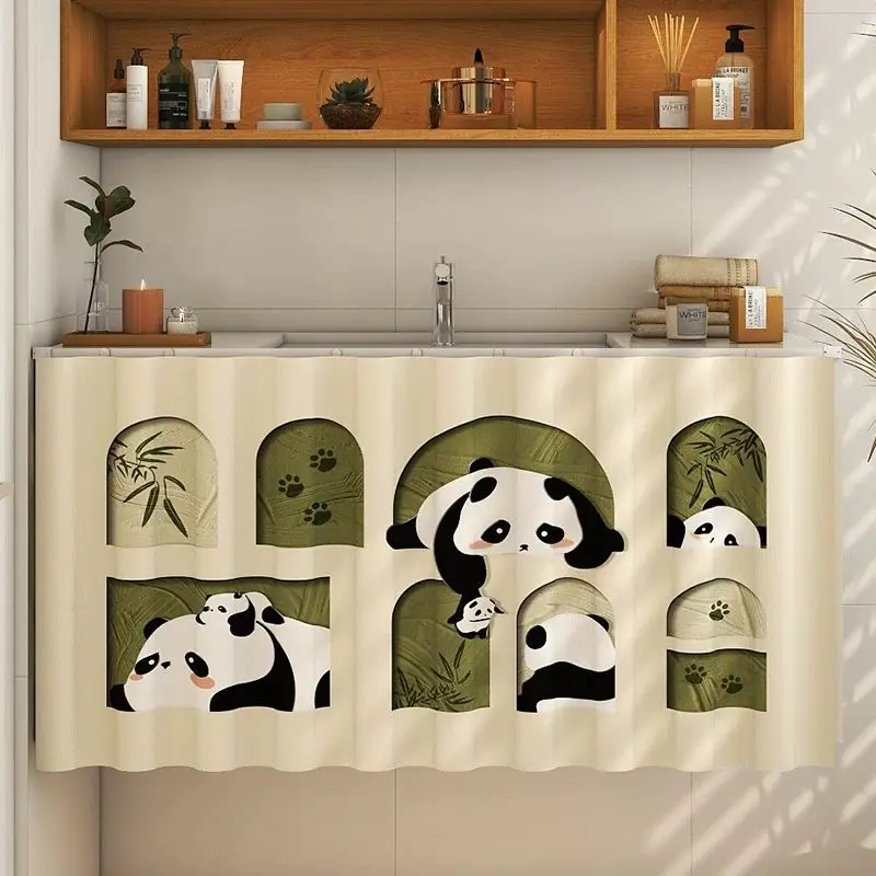 VIKAMA Cute Panda Paws Bathroom Cabinet Curtain for Sink Vanity Cover Skirt Classic Aesthetic Hanging Home Decor