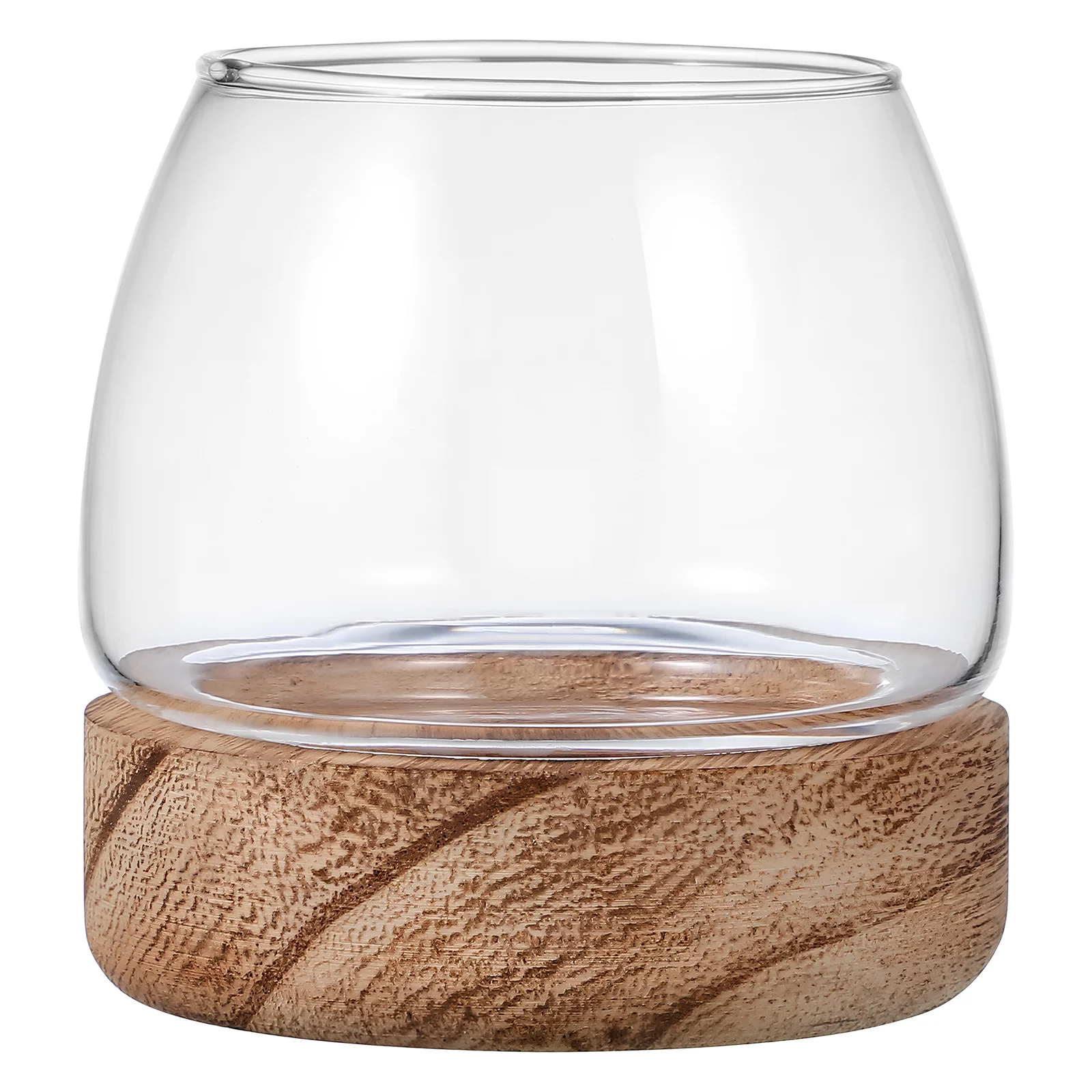 

1 Glass Terrarium Bowl nament Tank Decor Round Vase Centerpieces Stable Wooden Base Versatile Use Elegant Room Decor