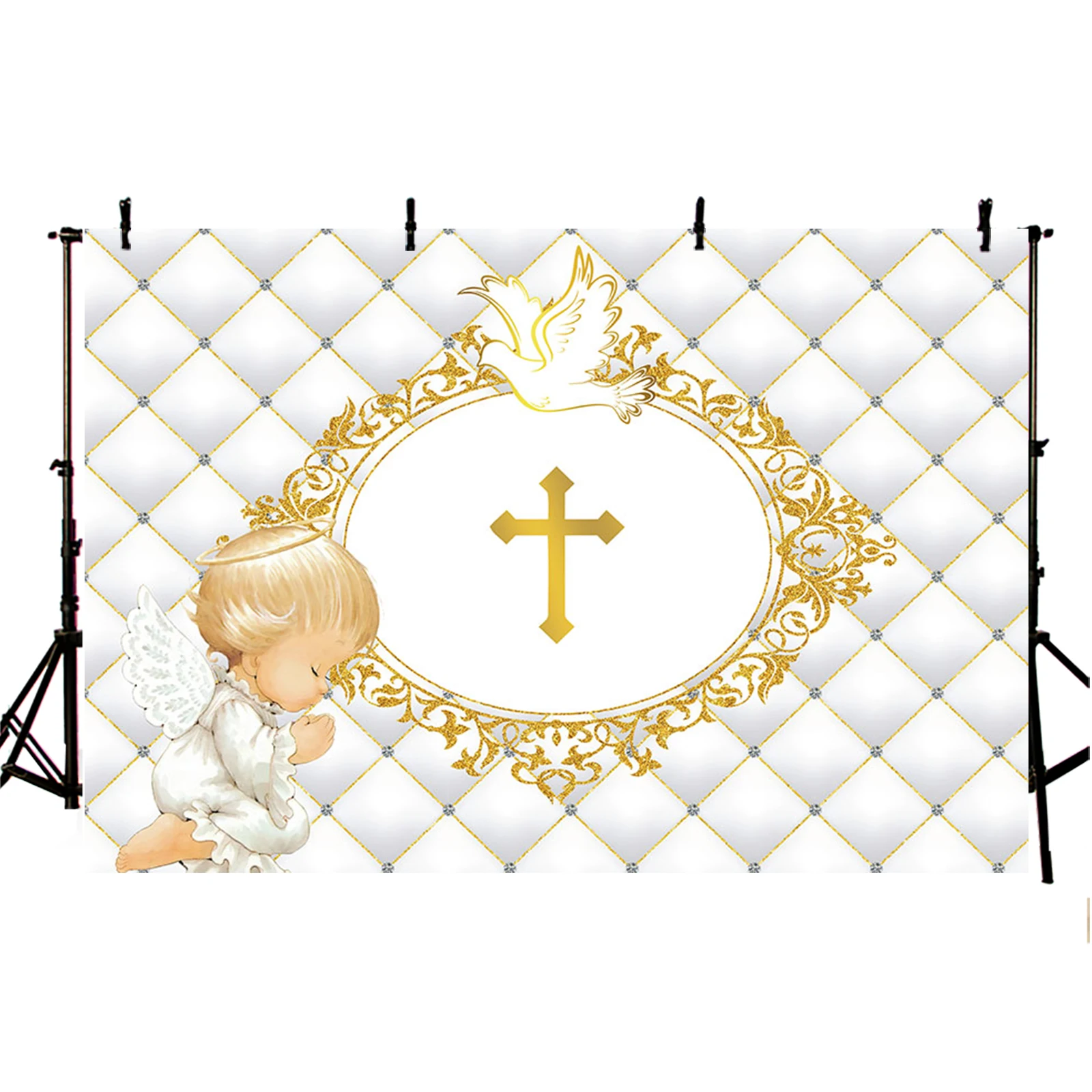 Baptism Photography Background Little Angel White Pigeon Religious Backdrop God Bless First Communion Christening Party Decor