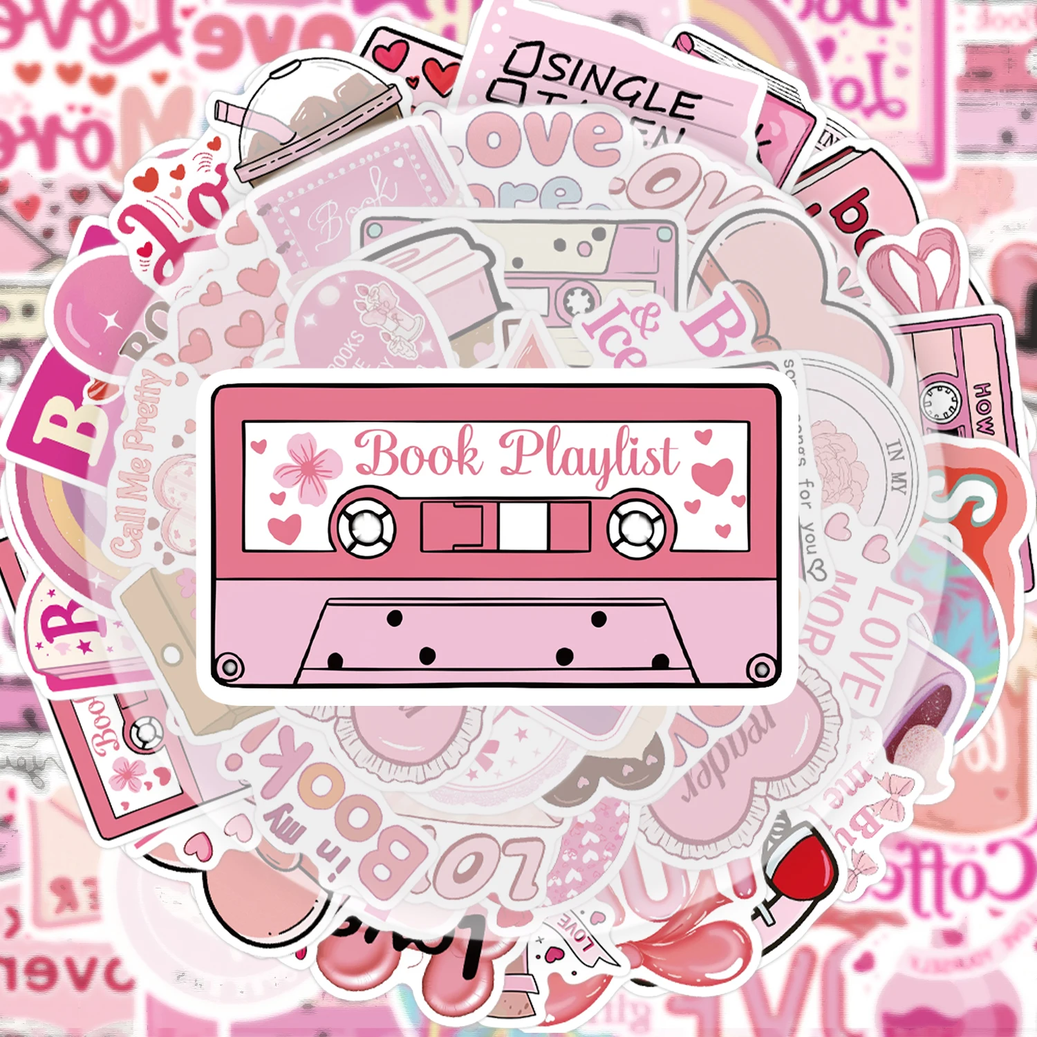 50 rosa Liebes-Graffiti-Aufkleber mit Lesethema, geeignet zum Dekorieren von Wasserflaschen, Laptops, Mobiltelefonen, Koffern, Skateboards, Gitarren, Geschenkboxen und Partydekorationen