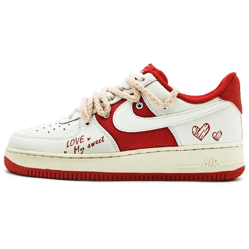 【Customize】Nike Air Force 1 Skateboarding Shoes Unisex Low-top White/red Sneakers shoes FN7439-133