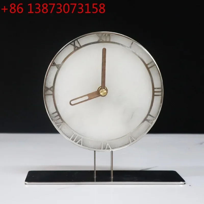 Marble Nordic Luxury Table Clocks Small-sized Circular Living Room Table Clock Stainless Steel Base Creative Artistic Home Decor