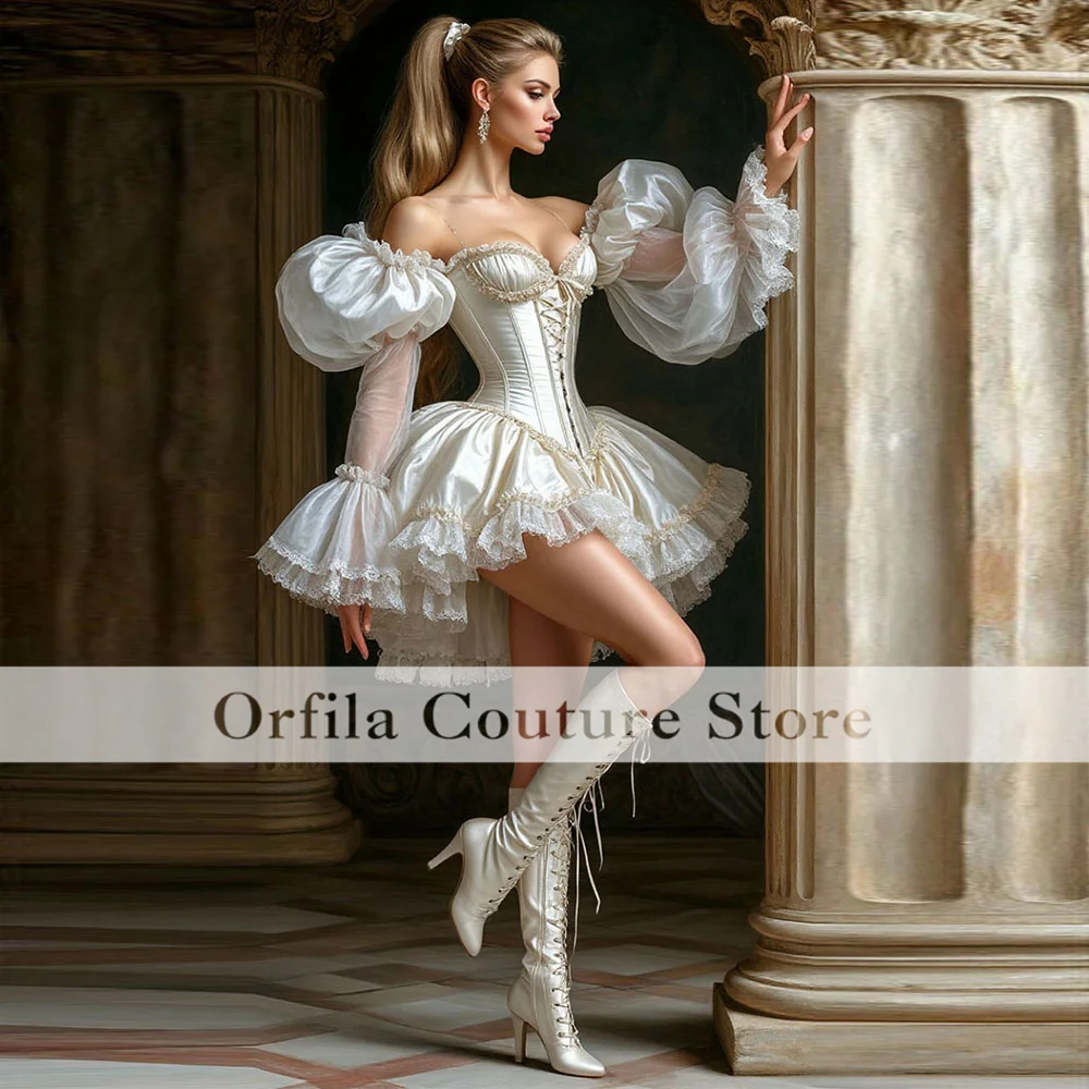 Romantic Gothic Victorian Wedding Dresses Long Sleeves Lace Ruffles Corset Bridal Gown Vampire Customized