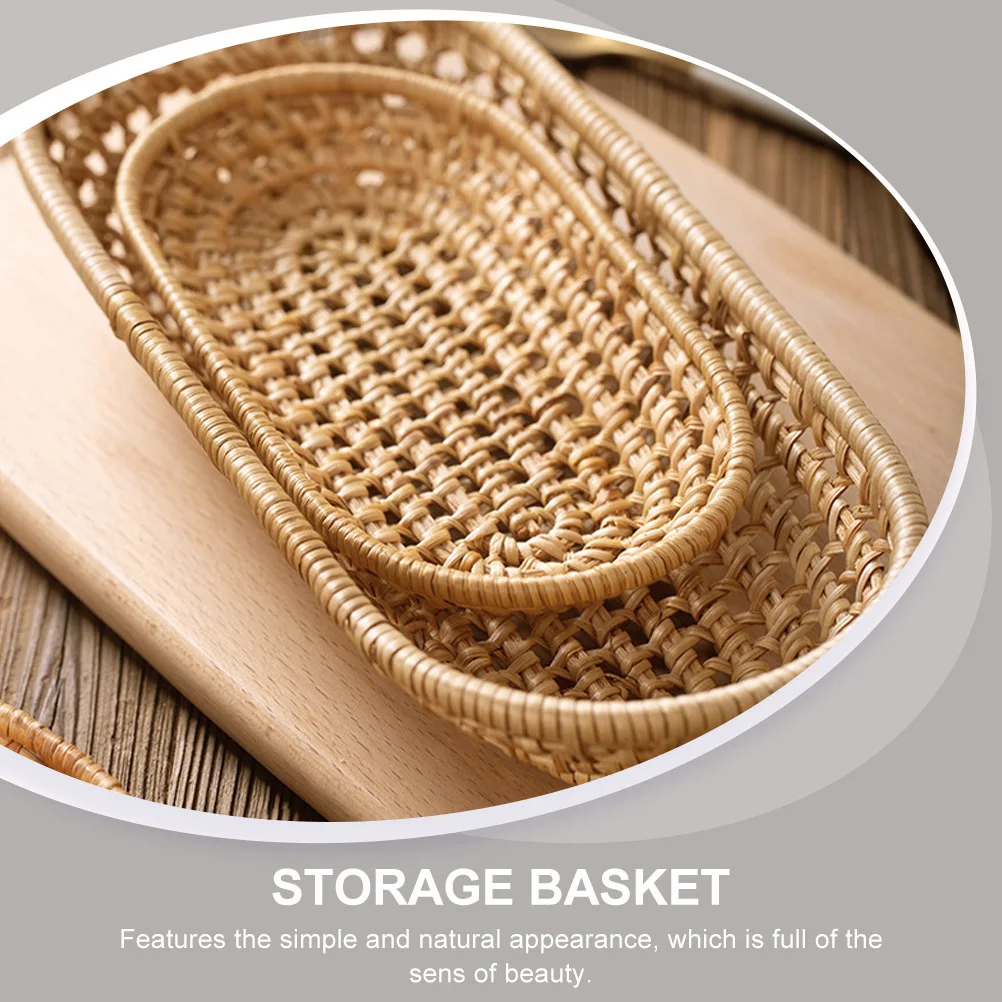 

1pc Hand-Woven Rattan Storage For Kitchen Countertop Fruit Basket Organizing Pantry Utensil Holder Natural Woven Design