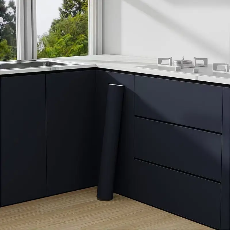 12 متر لفة رمادي ملصقات جدار موبليس سميكة النفط برهان مقاوم للماء PVC خزائن المطبخ الدولاب الباب ورق اتصال ذاتي اللصق #5