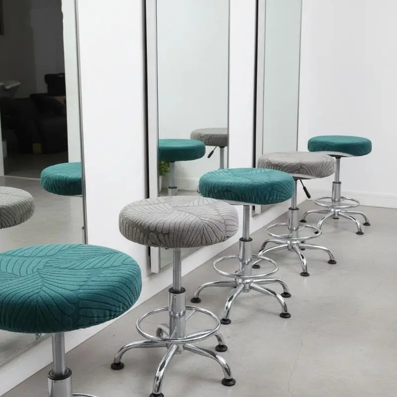Plush Jacquard Solid Color Round Stool Cover Elastic Thickened Universal Swivel Chair Cover Cafe Beauty Salon Shop Slipcovers