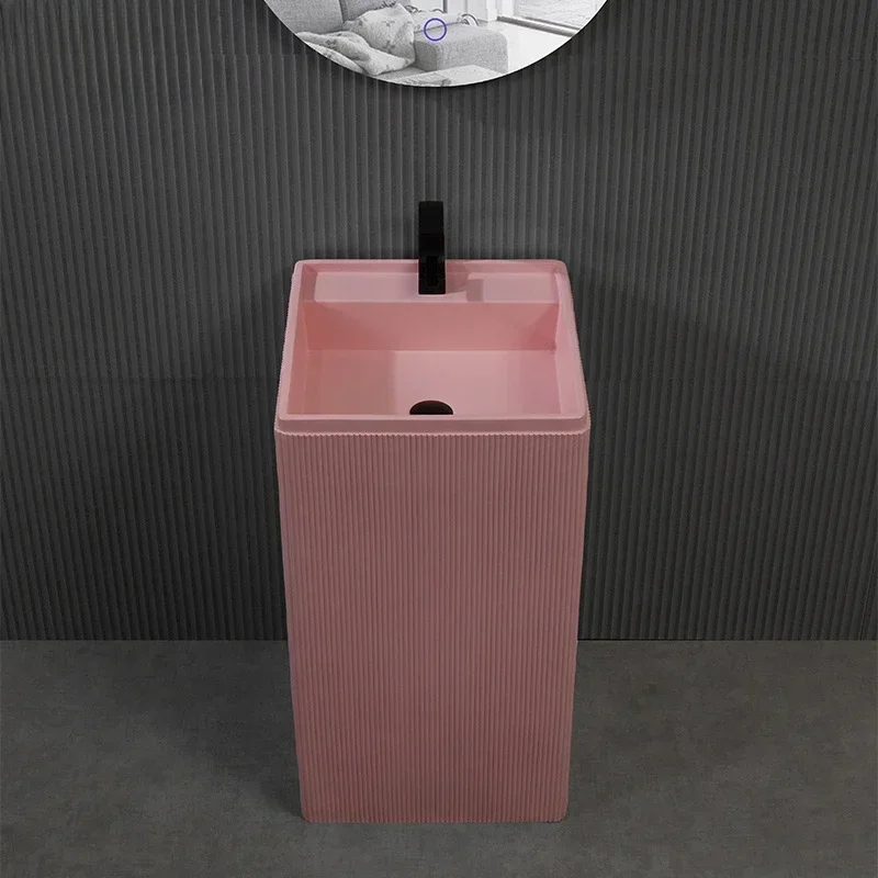 

Nordic Pink Column Washbasin Integrated Floor Mounted Washbasin, Bathroom Basin, Column Basin, Minimalist