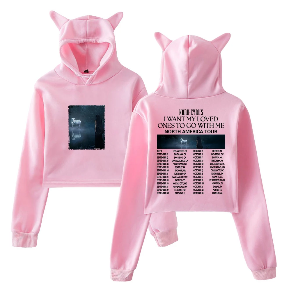 GF Noah Cyrus I Want My Loved Ones To Go With Me Tour 2025 Hoodie Katzenohren Crop Top Langarm Streetwear Damenbekleidung