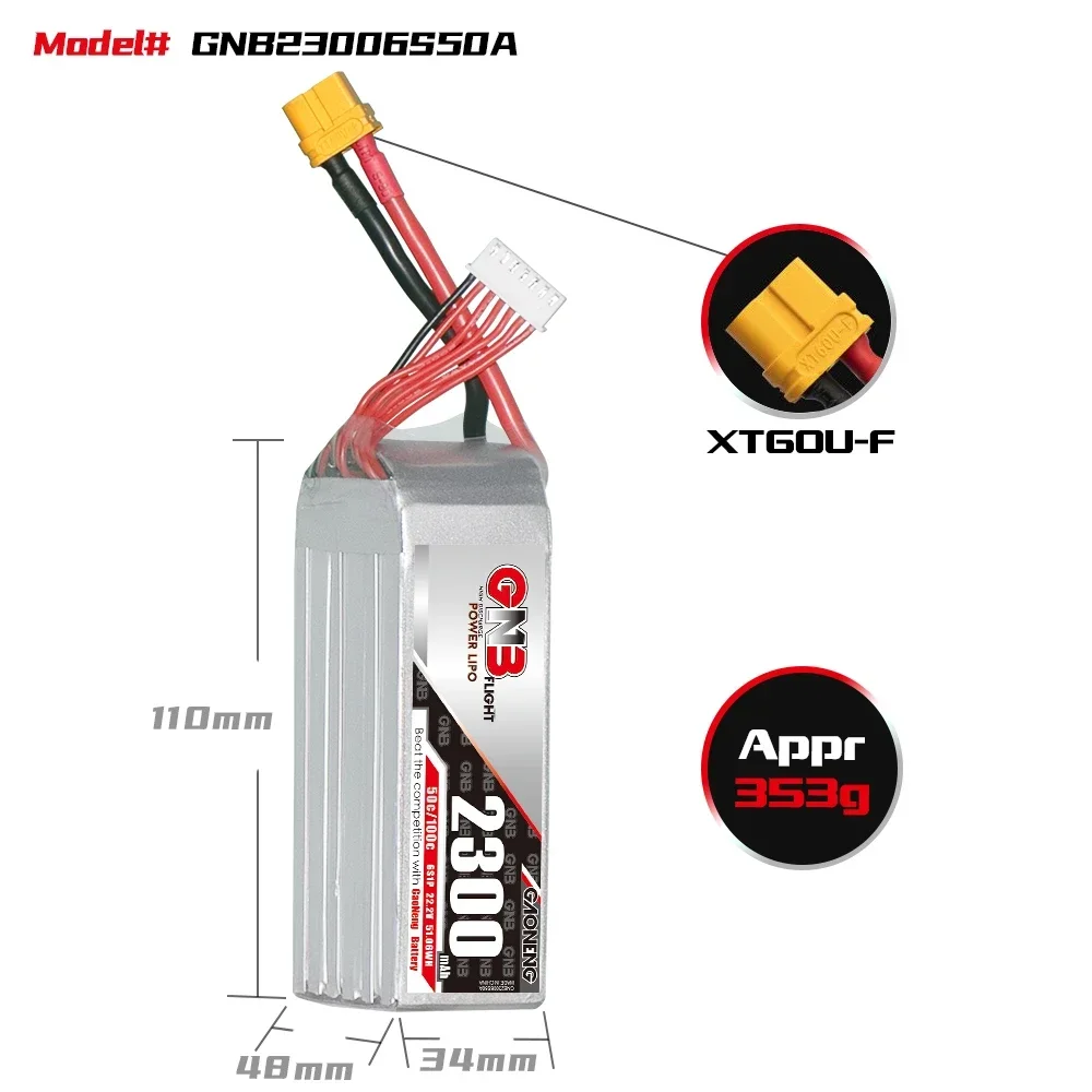 GAONENG 2300mAh 50C 2S/3S/4S/6S 7.4V/11.1V/14.8V/22.2V akumulator LiPo ze złączem XT60/T do części dronów wyścigowych FPV RC