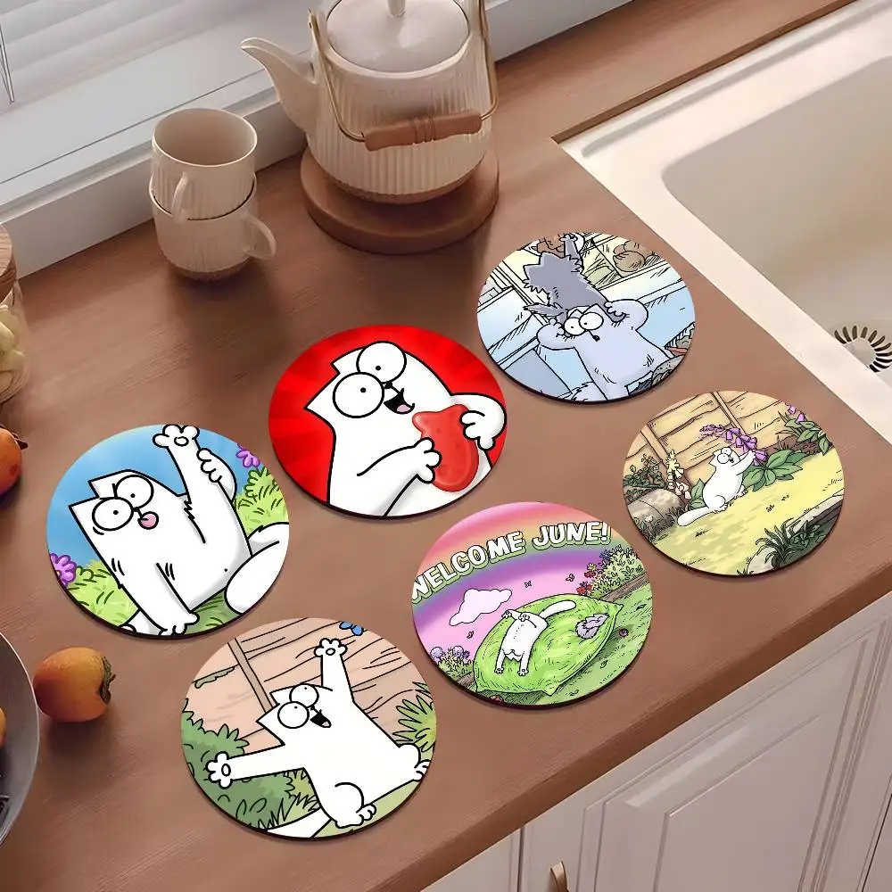 

1pc Humorous And Funny Style S-Simons Cat Wooden Coaster Colour Printing Cup Mat Home Desk Decoration Gifts