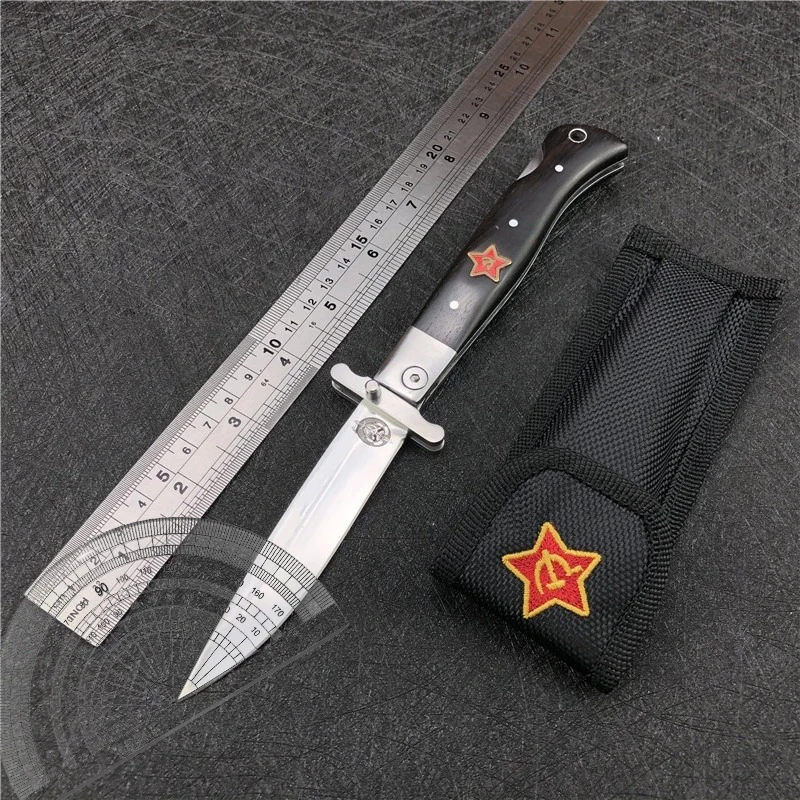 Finka NKVD KGB Wit EDC Manual Folding Pocket Knife Black and White Resin Handle 440C Blade Mirror Finish Outdoor Camping Tool