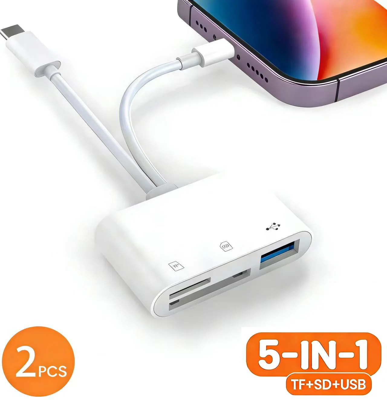 5-in-1 SD-Kartenleser-Adapter Lightning/Typ C zu USB 3.0 Kompatibel mit Lightning iPad MacBook Samsung Android Speicherkartenleser