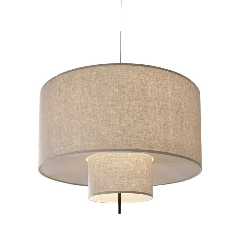 Lampa wisząca w stylu vintage z tkaniny, żyrandol z lnu w kształcie bębna, regulowany przewód, lampa wisząca do salonu, sypialni, restauracji, dekoracyjne oświetlenie. — 2