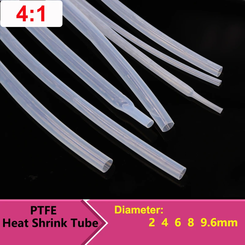 1/10/30M  4:1 PTFE Transparent shrink tube Shrinkage Ratio 2 4 6 8 9.6mm 260Deg. C/600V High Temperature Shrink Wrapping