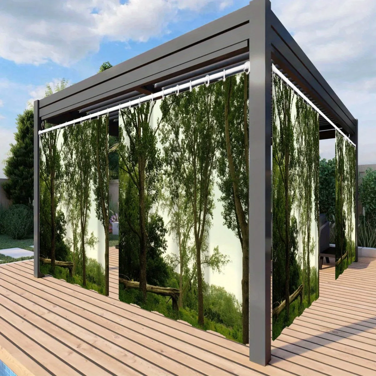 

Waterproof Outdoor Curtain With Plant Theme Perfect For Patios Gazebos Hallways Machine Washable Polyester Light-Filtering