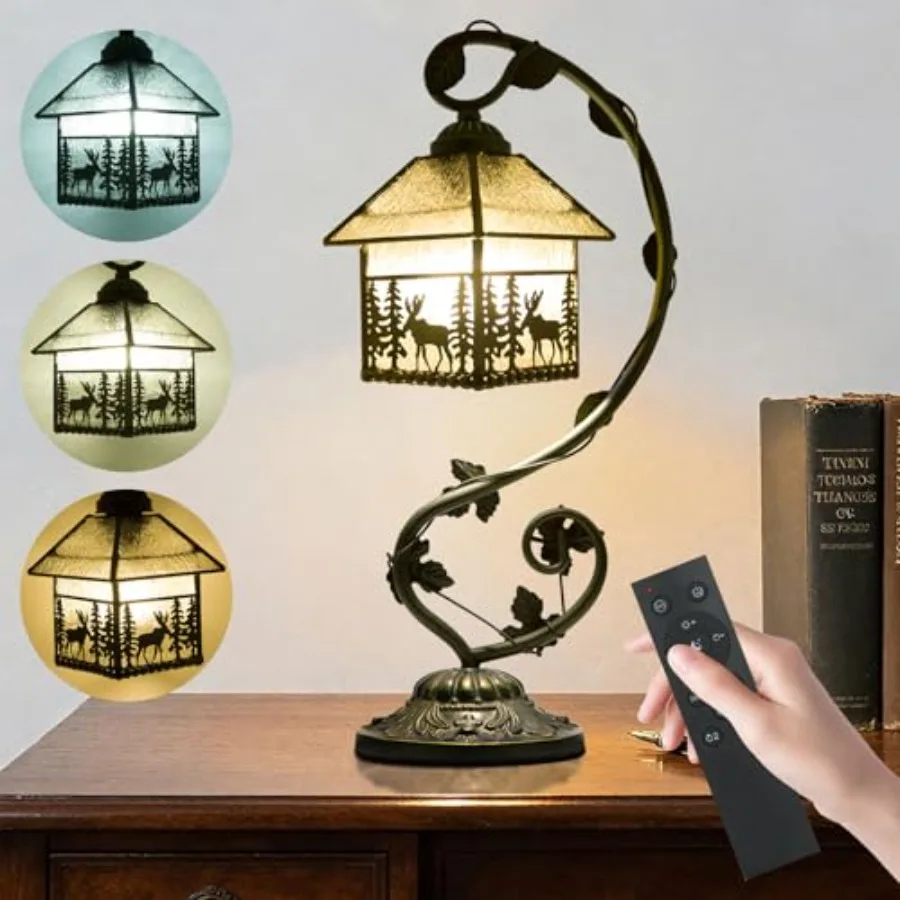 

Tiffany Stained Glass Lamp with Remote Control, Stepless Dimming and 3 Color Temperature Adjustment, 8 Inch Metal Leaf Base Inc