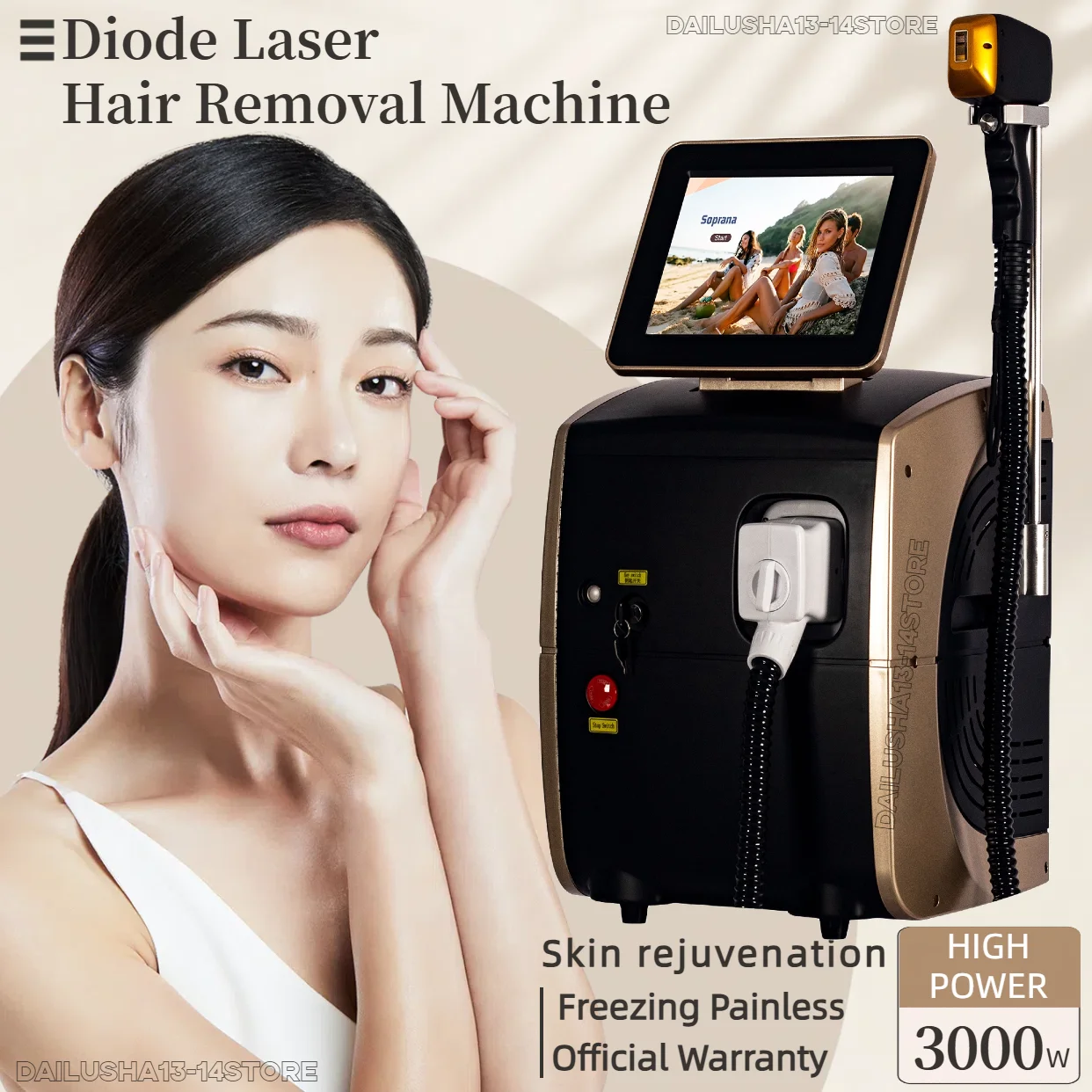 

Professional 3000W 808NM Diode Laser Hair Removal Machine 3 wavelengths Freezing Point Painless Permanent Alexandrit Epilator